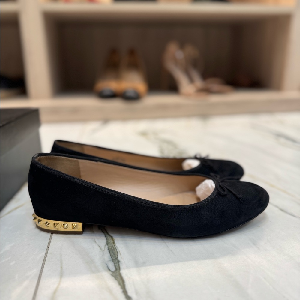 J. Crew Black Suede Ballet Flats with Gold Studded Heel.Size 9 1/2 Made in italy - Picture 14 of 16